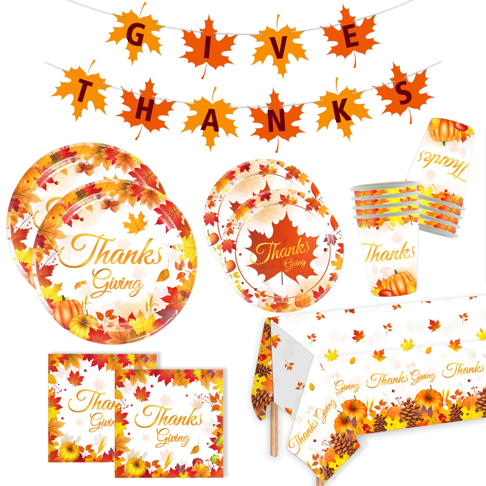 Thanksgiving Party Supplies,Autumn Disposable Dinnerware Includes
