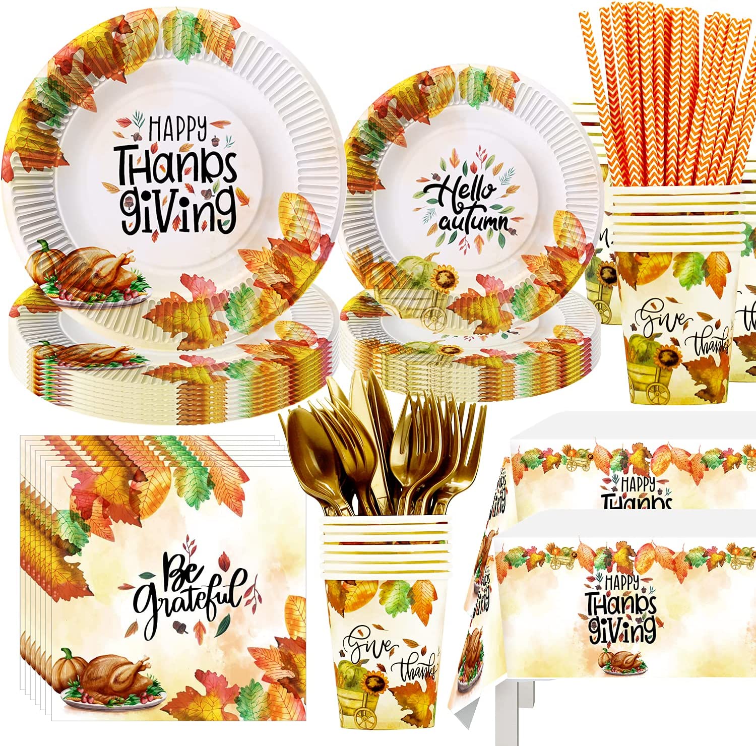 Thanksgiving Party Supplies Disposable Dinnerware Serve 24 with