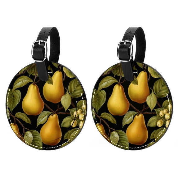 Thanksgiving Pear 2pcs PU Leather Round Bag Tags Suitcase Handbag Tags with Privacy Cover and Name ID Tag for Travel Luggage, Handbags, Backpacks, School Bags