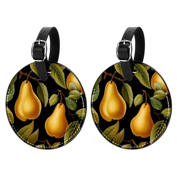 Thanksgiving Pear 2pcs PU Leather Round Bag Tags Suitcase Handbag Tags with Privacy Cover and Name ID Tag for Travel Luggage, Handbags, Backpacks, School Bags