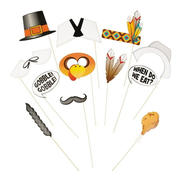 Thanksgiving Photo Stick Props - Party Favors - 12 Pieces