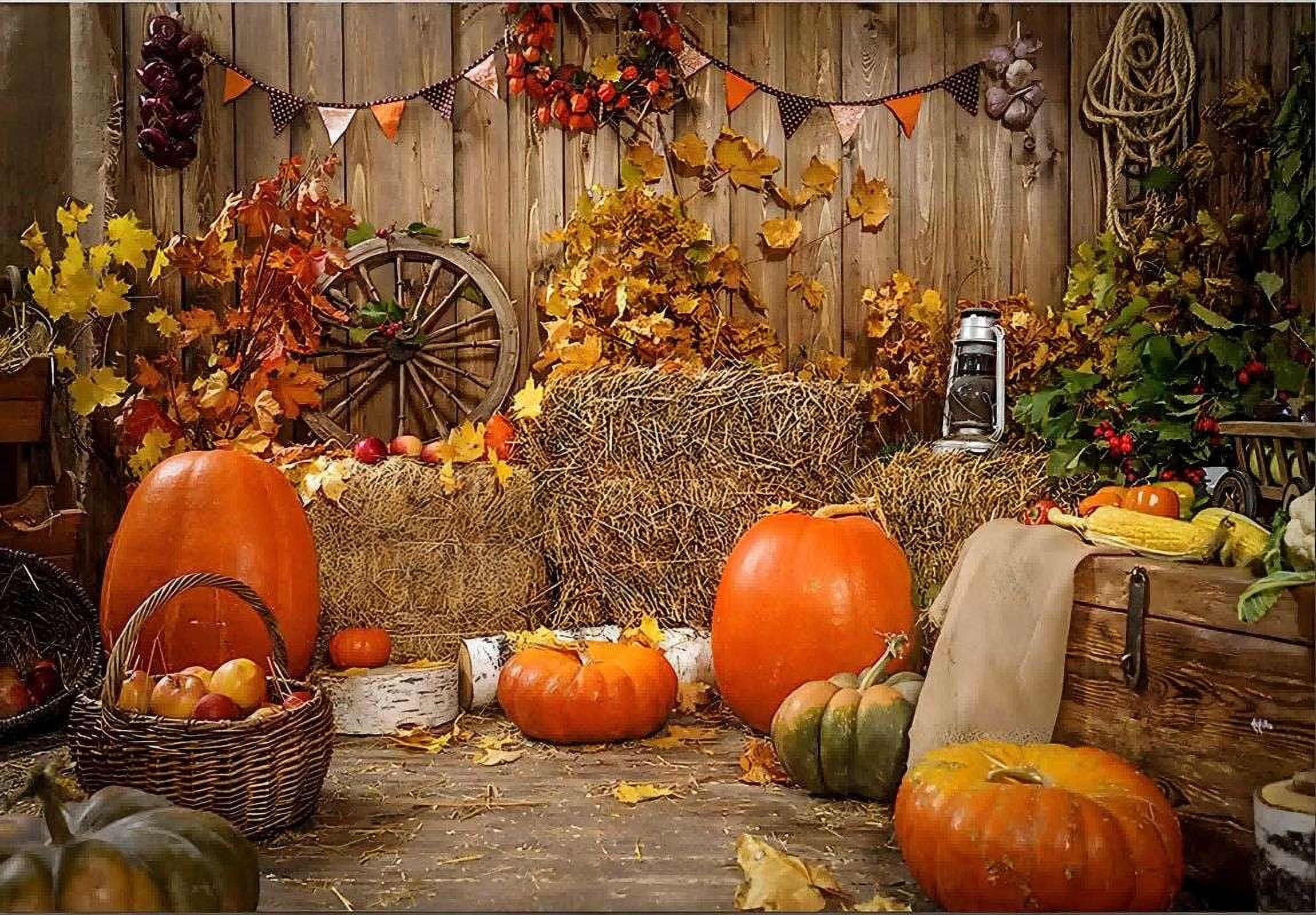 AIIKES 7x5FT Fall Thanksgiving Backdrop Autumn Pumpkin Harvest Barn