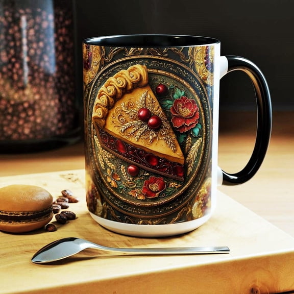 Thanksgiving Pie Mug Rustic Autumn Coffee Cup with Ornate Pumpkin Pie Slice Design Ceramic Drinkware