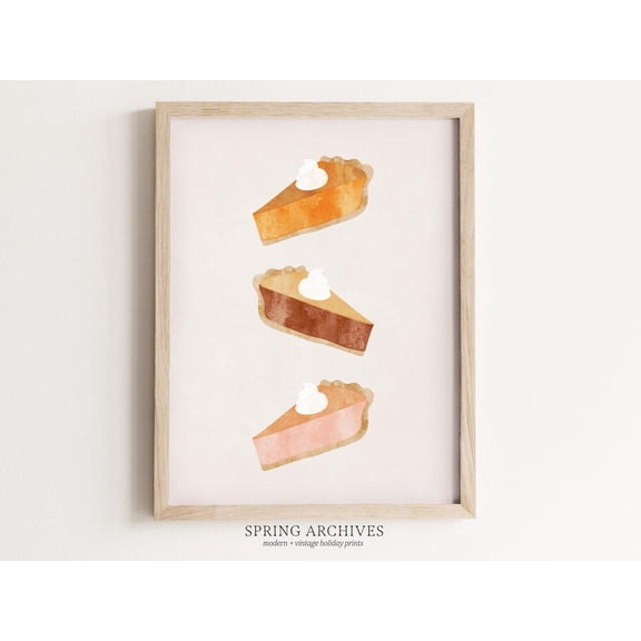 Thanksgiving Pies Wall Art, Pumpkin Pie Art, Fall Home Decor, Thanksgiving Dinner Art Prints #2938, Unframed Poster Size 12x18