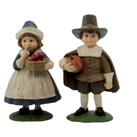Thanksgiving Pilgrim Kids Polyresin Pumpkin Apples Td6064