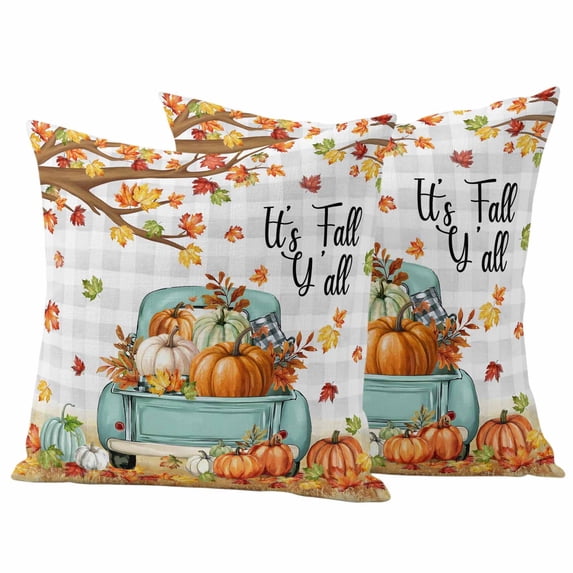 Thanksgiving Pillow Covers 2 Pack Fall Country Maple Leaf Car Pumpkin Pillowcase Waterproof Outdoor Throw Pillow Cover for Patio Garden Square Cushion 20”x20”