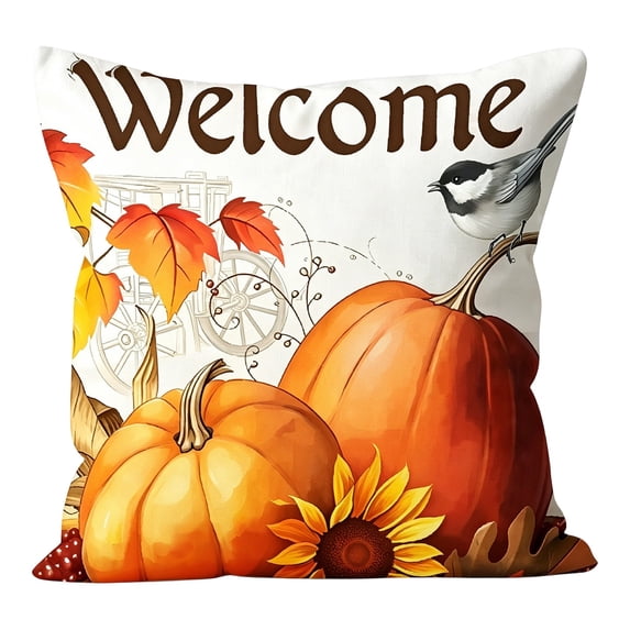 Thanksgiving Pillow Covers Fall Pumpkin Floral Decorative Pillow Cases Throw Pillow Covers For Home Sofa Bedroom Living Room Festival 45x45cm Polyester Soft Hidden Zipper(A)