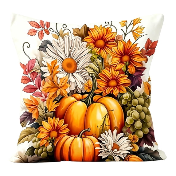 Thanksgiving Pillow Covers Fall Pumpkin Floral Decorative Pillow Cases Throw Pillow Covers For Home Sofa Bedroom Living Room Festival 45x45cm Polyester Soft Hidden Zipper(C)