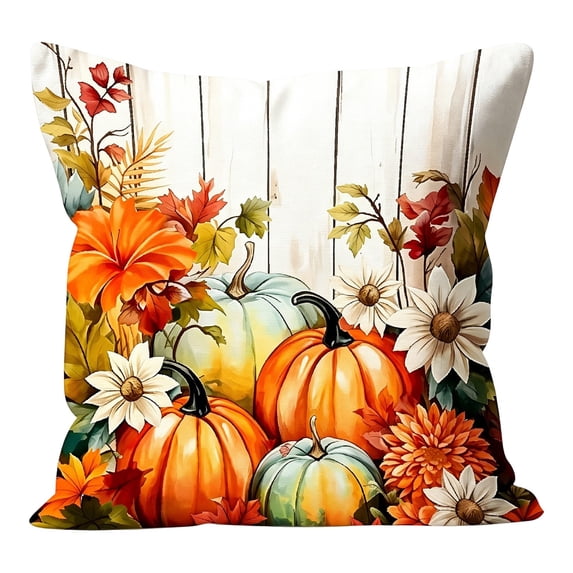 Thanksgiving Pillow Covers Fall Pumpkin Floral Decorative Pillow Cases Throw Pillow Covers For Home Sofa Bedroom Living Room Festival 45x45cm Polyester Soft Hidden Zipper(D)