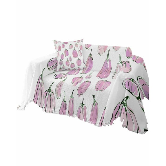 Thanksgiving Pink Pumpkin Sofa Couch Covers for Dog,Washable Sofa Throw Cover Single Slipcovers for Armchair with Tassels,Watercolor Fall Thanksgiving Couch Protector Towel Blanket Medium 71''x91''