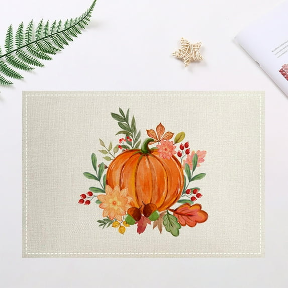Thanksgiving Placemat Set 18x12in - Heat-Resistant Polyester Table Mats (Linen-Textured) for Dining Table & Kitchen, Fall Decor Place Settings Multicolor