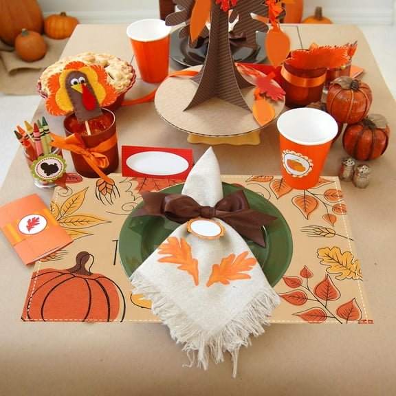 Thanksgiving Placemats, Heat Resistant Table Mat with Fall Pumpkin Pattern, Vintage Style Dining Mat for Holiday Party Decor(A)