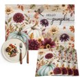 thumbnail image 1 of Thanksgiving Placemats Set of 2, Fall Blue White Pumpkin Flowers Leaves Wooden Washable Wipeable Table Mats for Dining Tables, Indoor Outdoor Kitchen Place Mats for Holiday Party Table Decor, 1 of 9