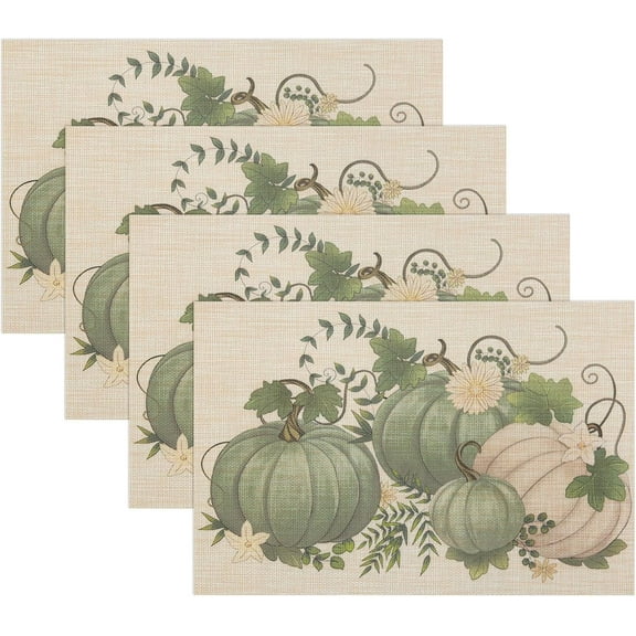 Thanksgiving Placemats Set of 4 Fall Place Mats Pumpkin Maple Leaves Table Mats Washable Non-Slip Heatproof Woven Placemats for Dining Table (17.7" X 11.8")