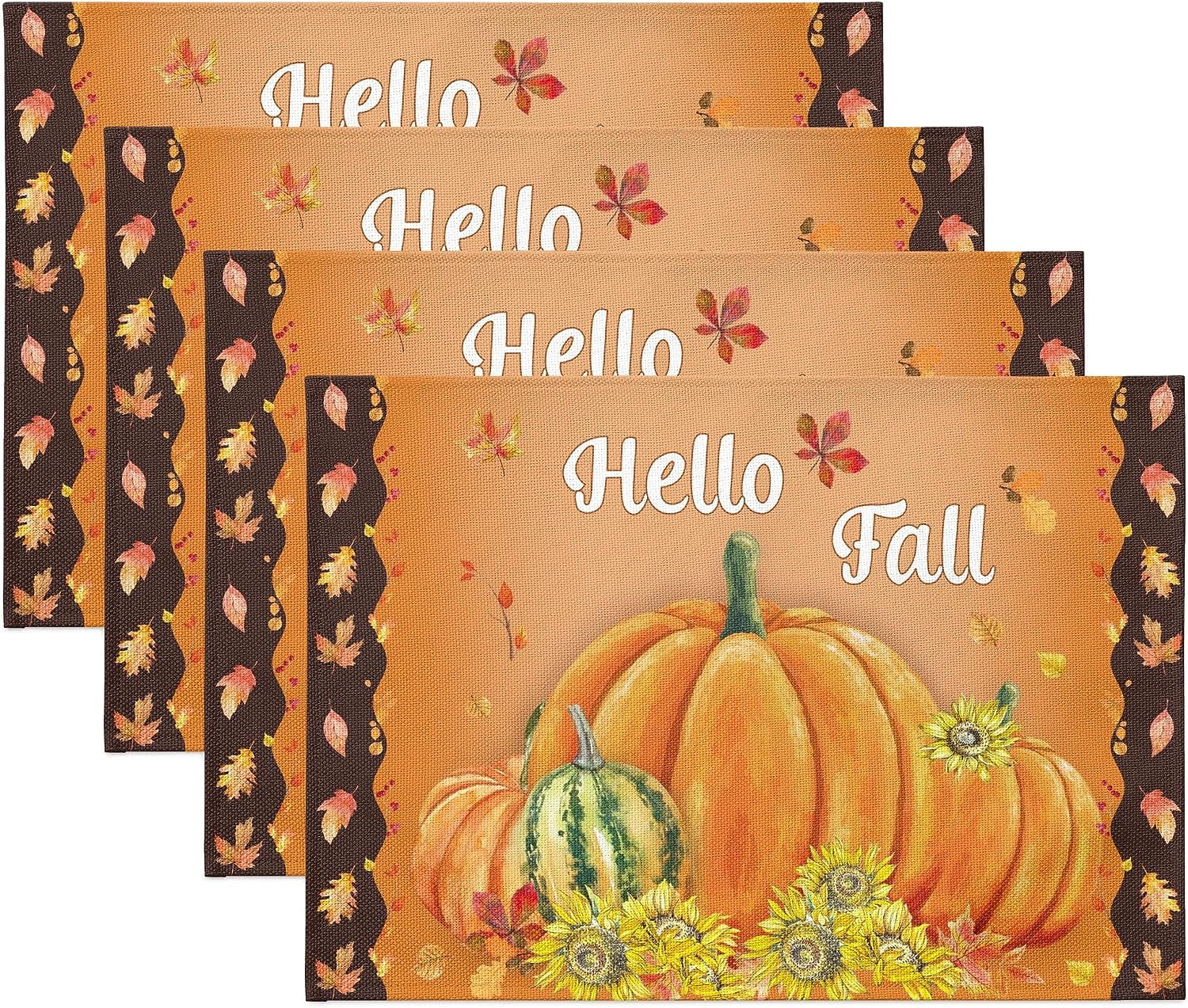 Thanksgiving Placemats Set of 6, Fall Orange Black Buffalo Plaid Truck