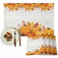 thumbnail image 1 of Thanksgiving Placemats Set of 8 Fall Orange Pumpkin Maple Leaf Wood Grain Heat Insulated Linen Place Mats, Washable Stain-Proof Table Mats for Dining Tables Holiday Decor 13x19inch, 1 of 9
