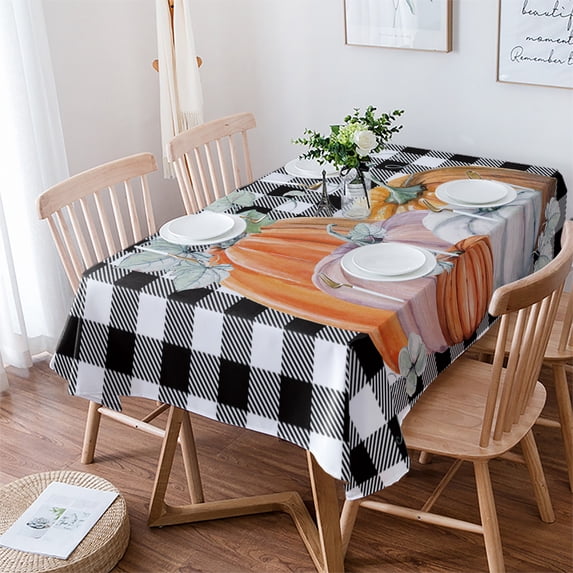 Thanksgiving Plaid Pumpkin Fall Wedding Party Table Cloth Waterproof Oilproof Dining Table Cover Kitchen Home Decor Tablecloth