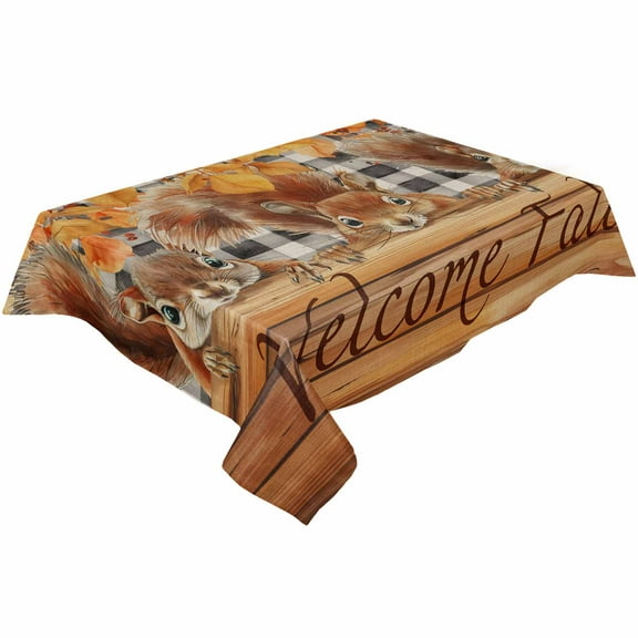 Thanksgiving Plaid Squirrel Rectangle Tablecloths 52x70,Fall Buffalo Black Maple Leaf Table Cloth Table Cover Indoor/Outdoor Tabletop Decor for Wedding Holiday Party Dinner Baby Shower