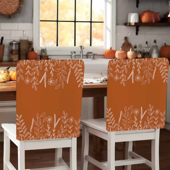 Thanksgiving Plant Chair Covers Set of 1 Pastoral Wild Flower Wheat Ear Orange Chair Back Covers Stretch Removable Washable Slipcovers Protector for Dining Room Kitchen Party Decor