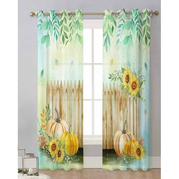 Thanksgiving Plant Fence Sunflower Pumpkin Modern Tulle Curtains Voile Drapes Sheer Window Curtains Bedroom Accessories