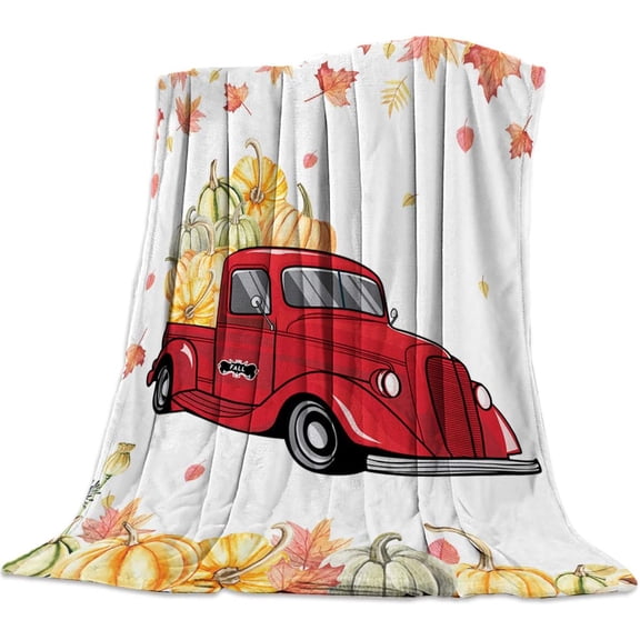 Thanksgiving Plush Throw Bed Blanket for Kids Adults Sweet Farm Truck Pumpkin Super Soft Cozy Luxurious Blanket Lightweight Fleece Blankets for Couch Bed Sofa Warm All Season 40×50inch