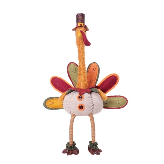 Thanksgiving Plush Turkey Decor with Pilgrim Hat, Adjustable Fall Tabletop Decoration for Shelf, Mantel & Home Decor