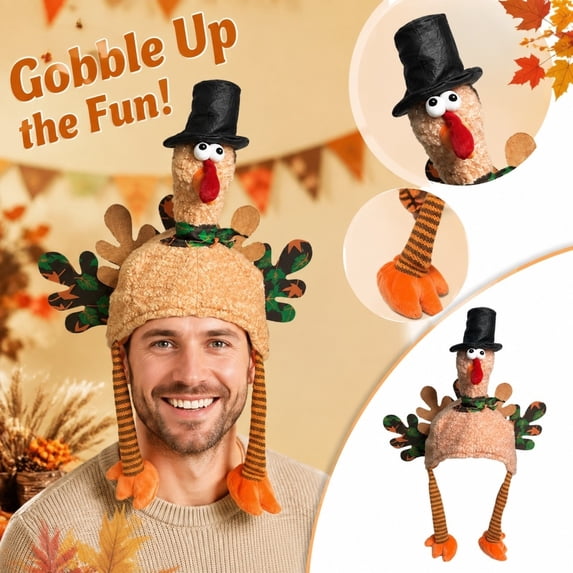 Thanksgiving Plush Turkey Hat for adults, Turkey Funny Hat for Thanksgiving Night Event