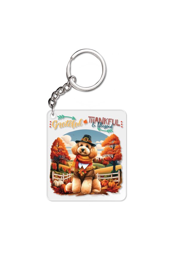 Thanksgiving Poodle Pilgrim Grateful, Thankful, Blessed Fall Welcome Acrylic Keychain Poodles Dog Lover Gifts Idea Collar Charm Tag Keyring - 00021