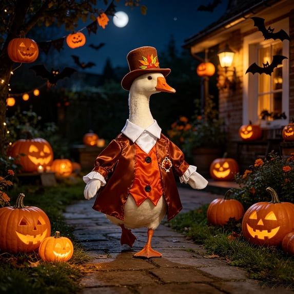 Thanksgiving Porch Goose Outfits Fits Lawn Goose Statue Fall Turkey Pumpkin Embroidered Clothes With Hat Costume For Autumn Yard, Patio & Garden Decor (Halloween Goose)