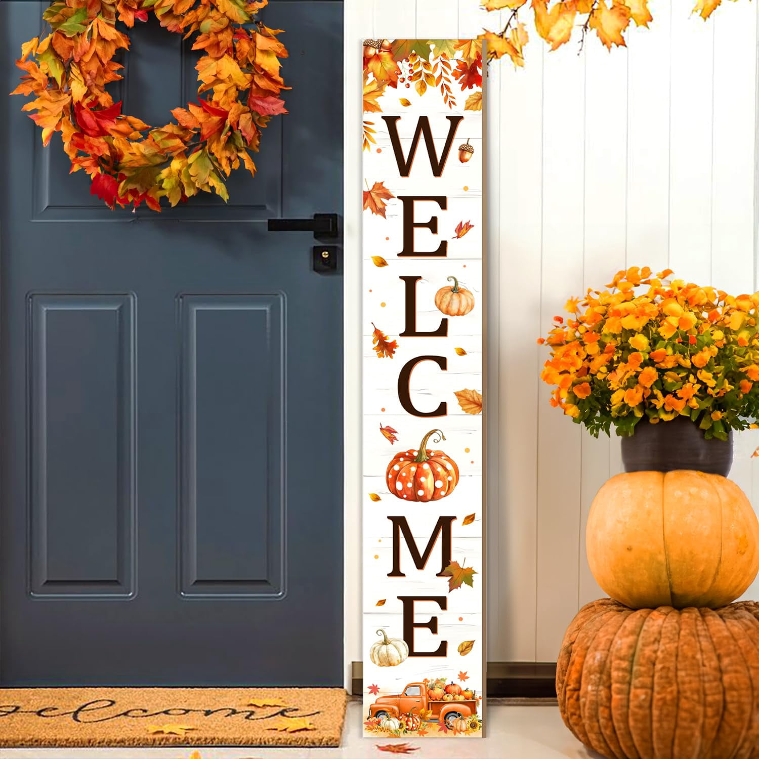 Thanksgiving Porch Sign  Fall Pumpkin Welcome For Front Door Truck Decor Yard Standing Wood Signs Indoor Outdoor Vertical Patio