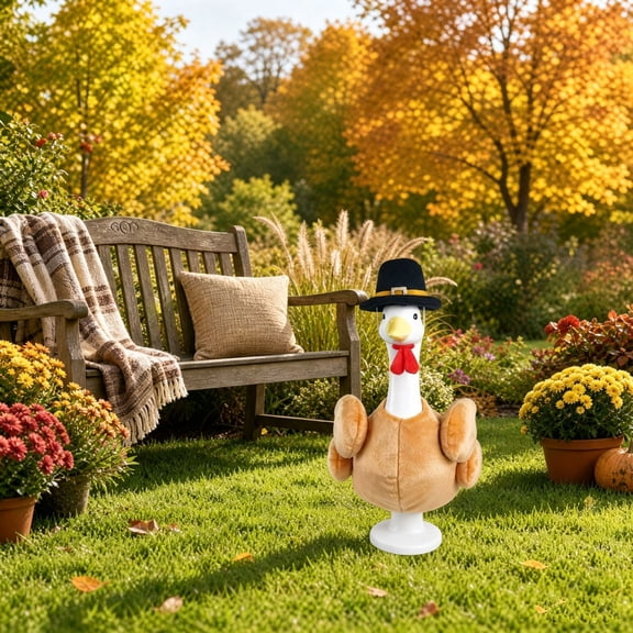 Thanksgiving Porch Turkey Decoration, 23-Inch Plastic Cement Outdoor Statue for Garden, Yard, Festive Holiday Display