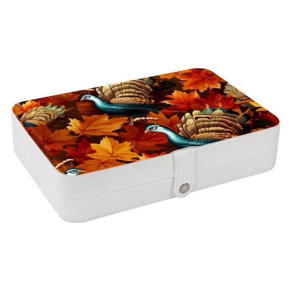 Thanksgiving Portable PU Leather Necklace Organizer Box with Removable Compartment, Earring Holder, and Jewelry Display