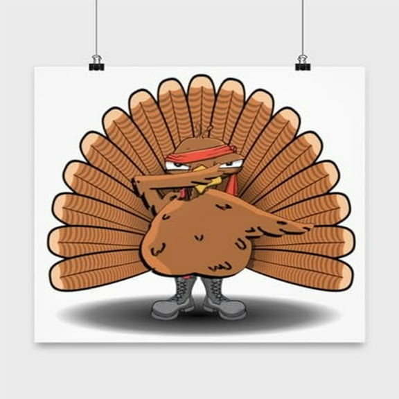 Thanksgiving Poster, Dabbing Turkey, Funny Holiday Wall Art Gift, White 13x13in Poster