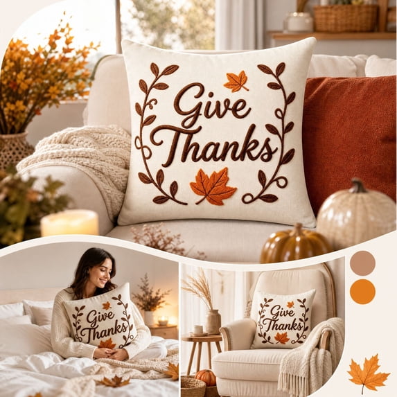 Thanksgiving Printed Linen Pillowcases 18X18 Inch, Fall Pillow Cover, Holiday Decoration Cushion Cover with Pumpkin Pattern for Living Room Bedroom