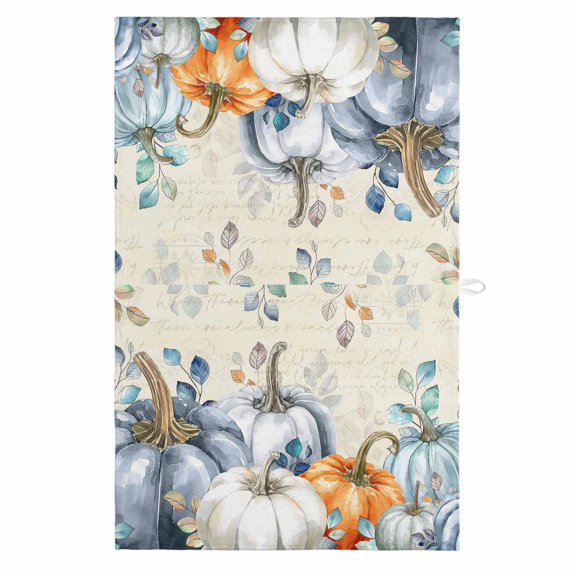 Thanksgiving Pumpkin 1 Pack Kitchen Towel, Water Absorbent Dish Towel, Fall Eucalyptus Leaves Retro Beige Decorative Hand Towels - Quick Drying Cloth for Cooking Baking, 18x28 Inch