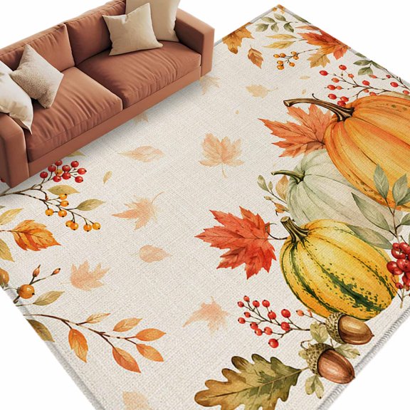 Thanksgiving Pumpkin Area Rug 5x8 Washable Rug Non Slip Fall Farmhouse Orange Maple Leaves Large Area Rug Soft Stainresistant Indoor Floor Carpet for Living Room Bedroom Office Dining Room Nursery