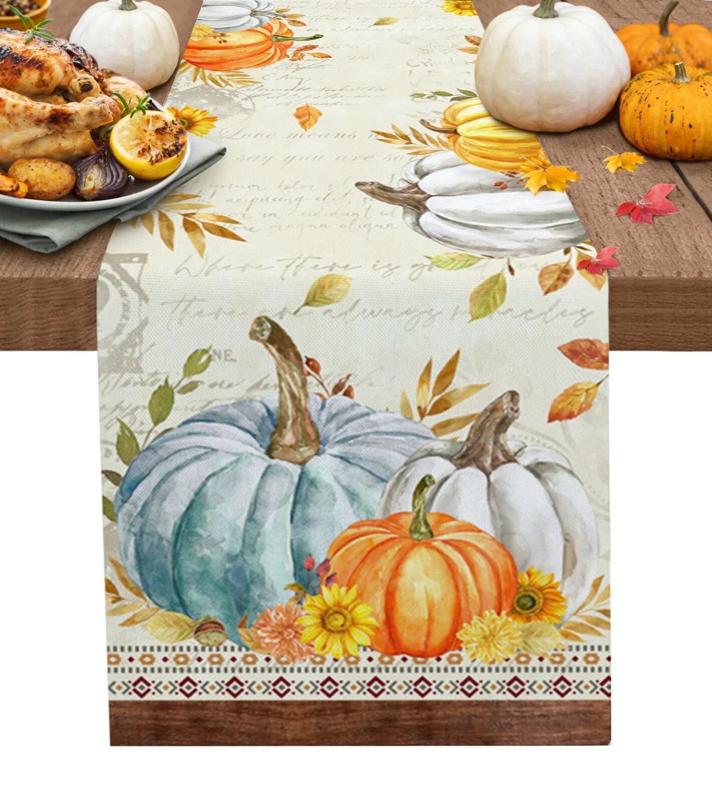 Thanksgiving Pumpkin Autumn Leaves Table Runner Wedding Decor Table ...