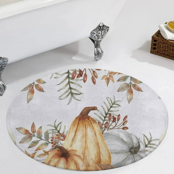 Thanksgiving Pumpkin Autumn Maple Leaves Round Carpet Circle Rug Outdoor Patio Area Rug Washable Large Area Rugs Hallway Room Decor Fitness Mats