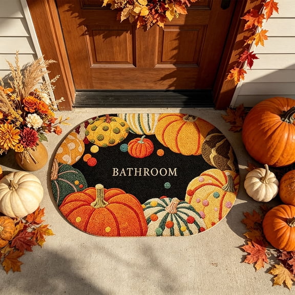 Thanksgiving Pumpkin Bath Mat,Non Slip Floor Mat for Bathroom,Kitchen,Entryway,Porch,Home,Fall Decor,23.6x15.7 in
