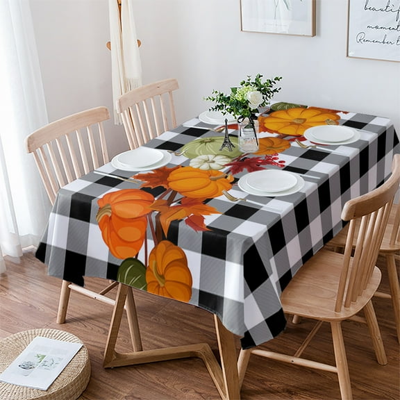 Thanksgiving Pumpkin Black White Plaid Wedding Table Cloth Waterproof Oilproof Dining Table Cover Kitchen Home Decor Tablecloth