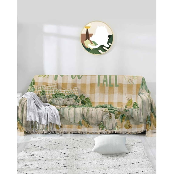 Thanksgiving Pumpkin Cabbage Sofa Couch Covers for 3 Cushion Couch,Washable L Shape Sectional Sofa Covers for Loverseat/Pet/Kid,Buffalo Plaid Orange Green Slipcover Throw Blanket Futon Cover 71x134