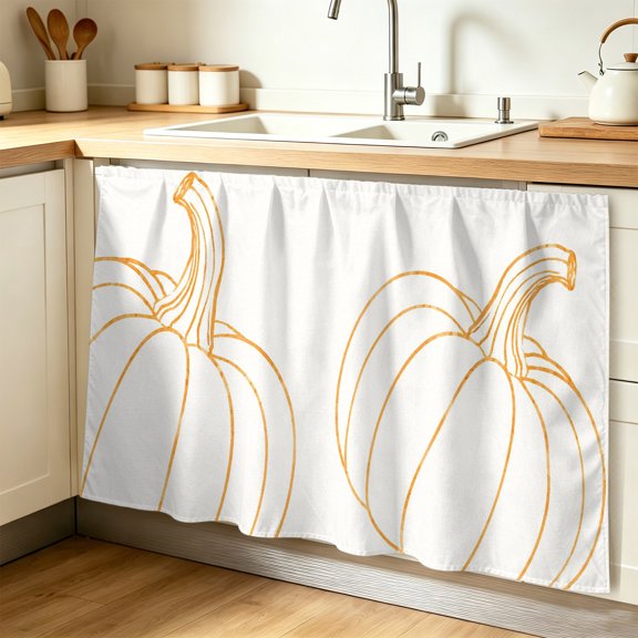 Thanksgiving Pumpkin Cabinet Curtain, Fall Cream Pumpkins Orange Outline Rustic Sink Skirt for Bathroom, Under Sink shelf Curtain Privacy Drape for Kitchen Laundry Room 28x51in