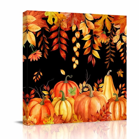 Thanksgiving Pumpkin Canvas Wall Art for Living Room, Fall Country Retro Leaf Orange Theme Poster Print Painting for Bedroom Office Home Decoration Wall Pictures Prepare To Hang 10"x10"