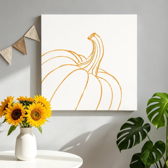 Thanksgiving Pumpkin Canvas Wall Art for Living Room, Fall Cream Pumpkins Orange Outline Rustic Poster Print Painting for Bedroom Office Home Decoration Wall Pictures Prepare To Hang 8"x8"