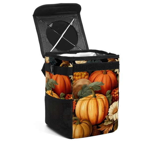Thanksgiving Pumpkin Car Trash Can Mini Trash Can, Foldable with Lid, Leak-Proof, Hanging Storage Bag