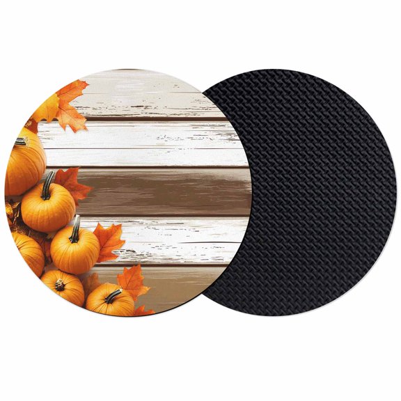 Thanksgiving Pumpkin Coasters Set of 2, Absorbent Coasters for Drinks, Fall Orange Maple Leaves Wooden Coaster for Desk Coffee Table Protection, Home Decor House Warming Gifts 4"