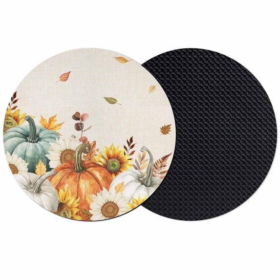 Thanksgiving Pumpkin Coasters Set of 2, Absorbent Coasters for Drinks, Fall Sunflower Leaves Beige Autumn Coaster for Desk Coffee Table Protection, Home Decor House Warming Gifts 4"