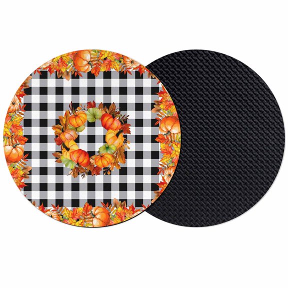 Thanksgiving Pumpkin Coasters Set of 2, Absorbent Coasters for Drinks, Orange Fall Maple Leaf Black Plaid Coaster for Desk Coffee Table Protection, Home Decor House Warming Gifts 4"