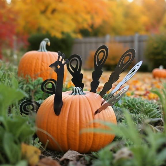 Thanksgiving Pumpkin Decorating Kit | Metal Turkey Accessories Set | Includes 7 Feathers & Head Inserts | Durable Iron Construction | 6.7" Pieces | Easy Installation | 8-Pack | Fall Centerpiece Decor