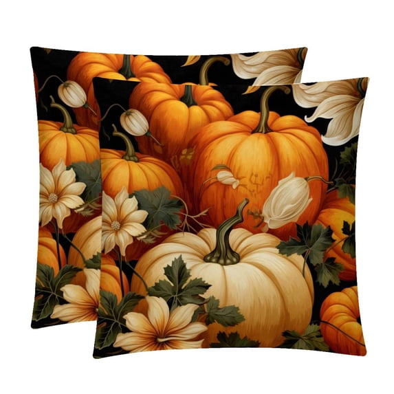 Thanksgiving Pumpkin Elegant Velvet Throw Pillow Covers and Inserts - Set of 2, Available in 16x16, 18x18, 20x20 Inches for Home Decor, Unique Patterns for Sofa